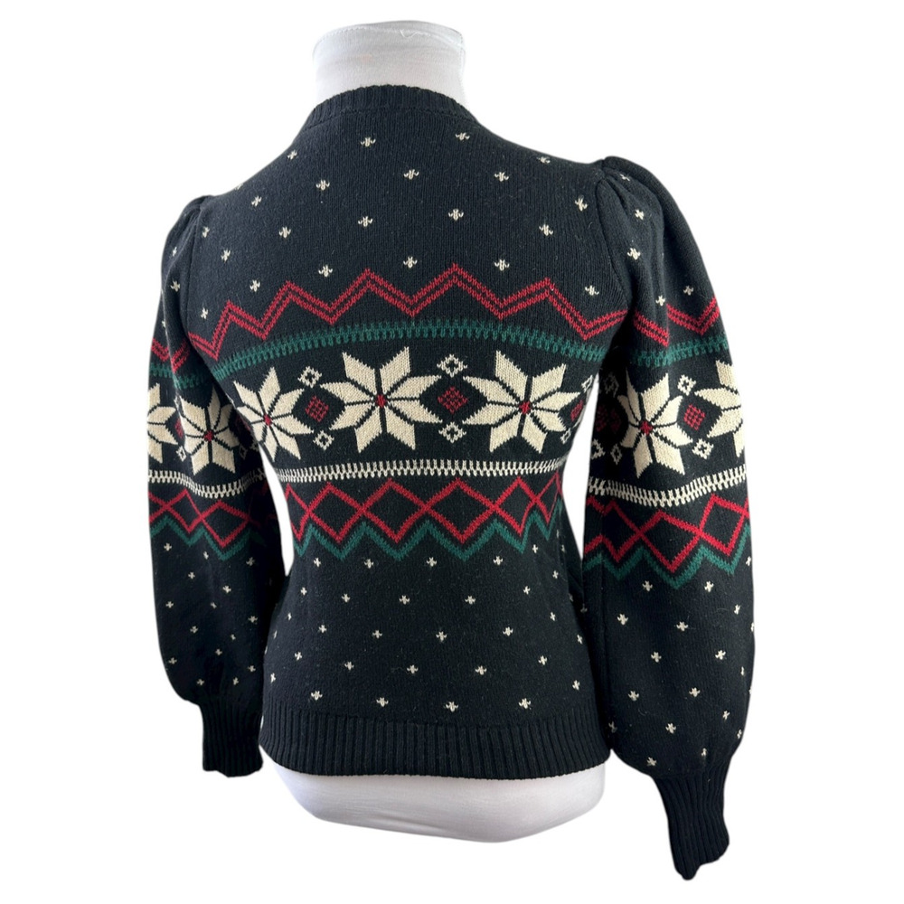 Ralph Lauren Fair Isle Puff Sleeve Sweater Wintry Snowflake Wool Mix Size Small - Picture 5 of 16